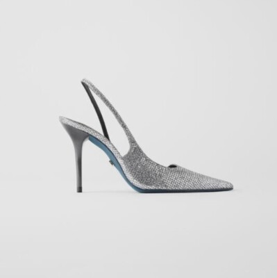 Zara Silver Heels Slingback Blue Collection UK