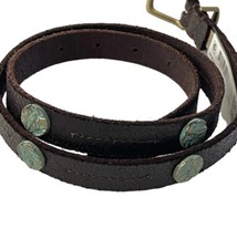 NWT Frye  Co Womens Small Dark Brown Leather Turquoise Details Belt Boho MQ7