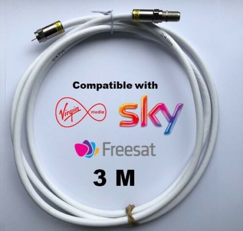 Cable coaxial de extensión de banda ancha Virgin Media Sky Freesat blanco de 3 m metros - Imagen 1 de 5