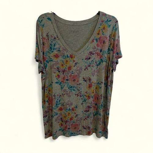 Torrid superweiches Strick-T-Shirt geblümt grau V-Ausschnitt Damen Größe 1X plus Cottagecore