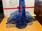 COBALT BLUE GLASS BASKET LE SMITH MOON AND STARS HANDLE RADIANT BLUE GLASS 9"L