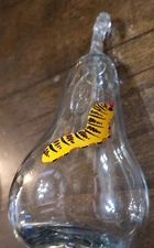 6.5" Decorative Clear Art Glass Hollow Hanging Pear Fruit Figurine W Caterpillar