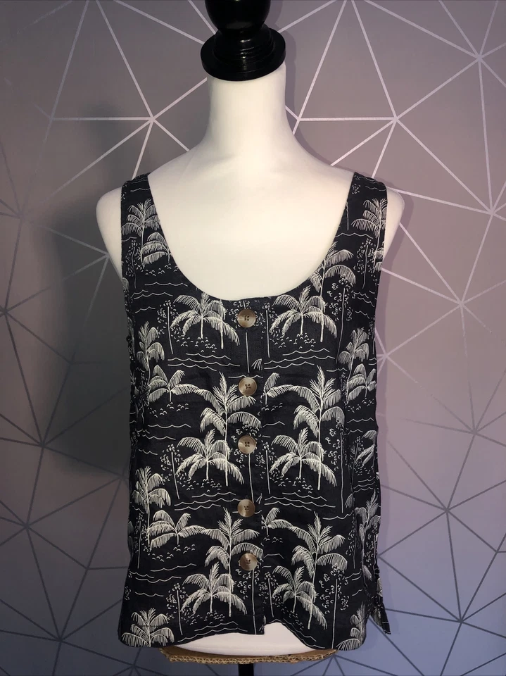 BNWT Women's C&C California 100% Linen Navy Tank Top Shirt  - M 10 12 - Holiday - Image 2 of 4