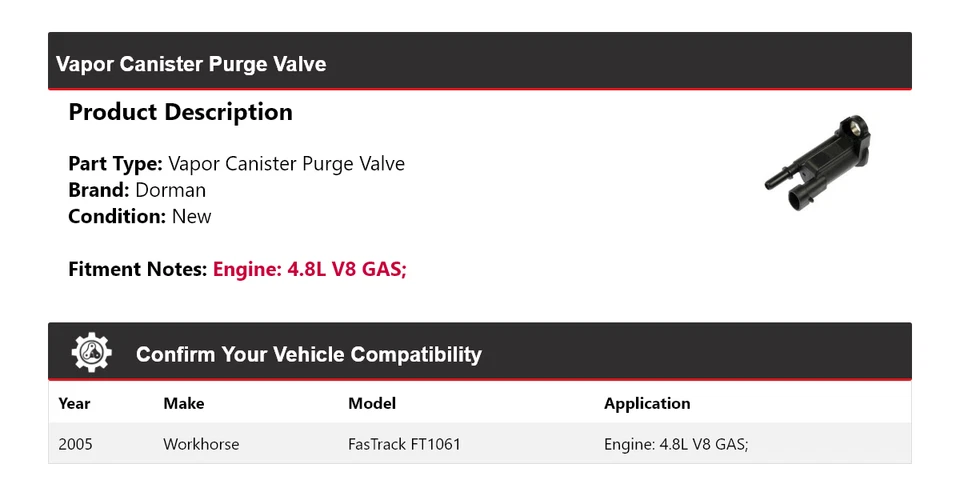 Válvula de purga de bote de vapor Dorman Workhorse FasTrack FT1061 2005 Foto 2 de 4
