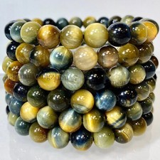 Wholesale Lots 6 Pcs Gold Blue Tiger's Eye Crystal Healing Stretch Bracelet