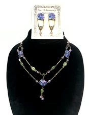 NEW Sweet Romance Victorian Iridescent Violet Floral Link Choker & Earring Set