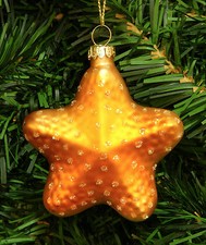 HAND BLOWN GLASS STARFISH SEASHELL COASTAL NAUTICAL CHRISTMAS TREE ORNAMENT
