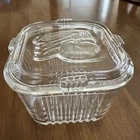 Vintage Federal Glass Ribbed Square Refrigerator With Vegetables Embossed Lid