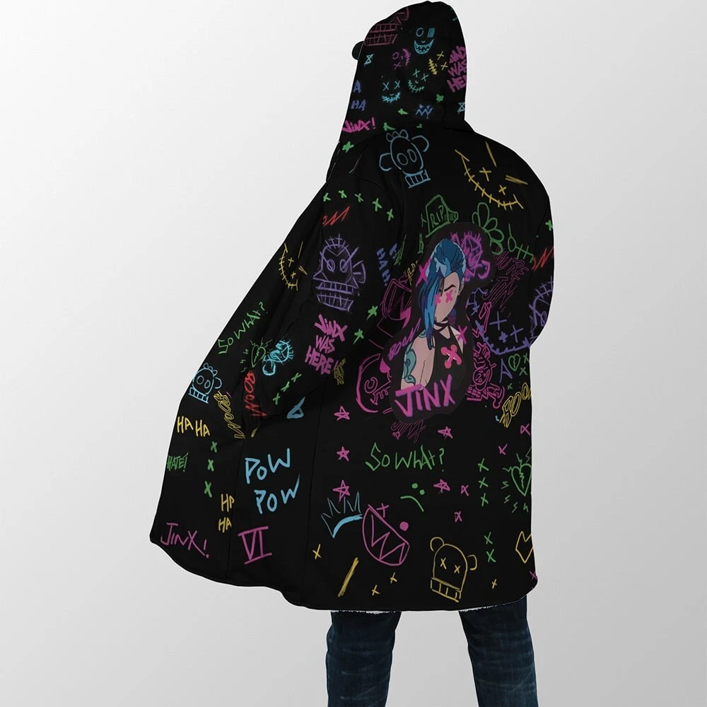 Jinx Graffiti Arcane Hooded Cloak Coat | Unique & Stylish Fantasy Apparel 2024 - product detail image 4