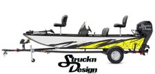Boat Wrap Yellow White Gray Vinyl Graphic Decal Kit Fishing Abstract Waved Lines