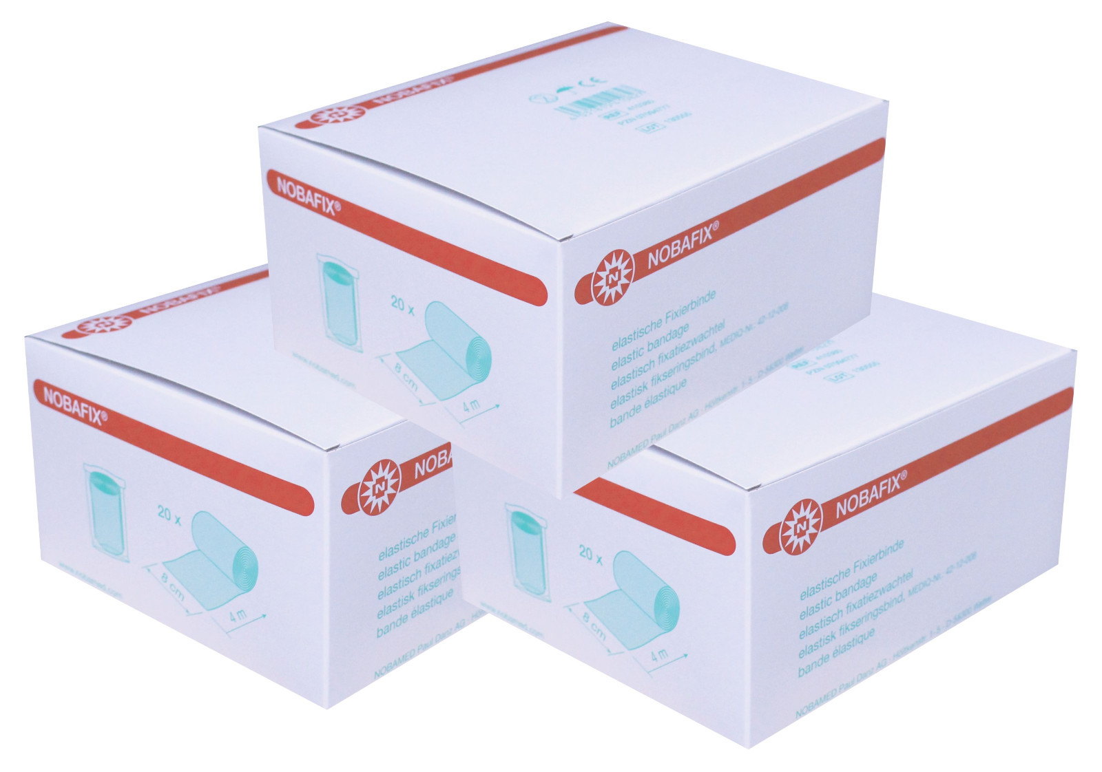 Noba Nobafix elastische Fixierbinden Mullbinden in Folie 60 Stück (8 cm x 4 m)