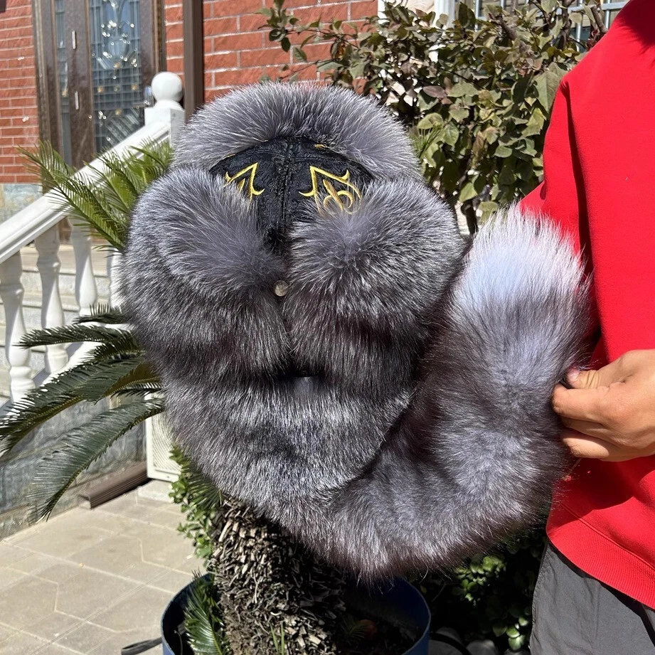 Unisex Real Fox Fur Hat Russian Warm Ushanka Cossack Mongolia Hat Cap Earlaps - Image 4 of 4