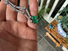 2.30ctw Oval Natural Emerald Long Dangle Earrings 925