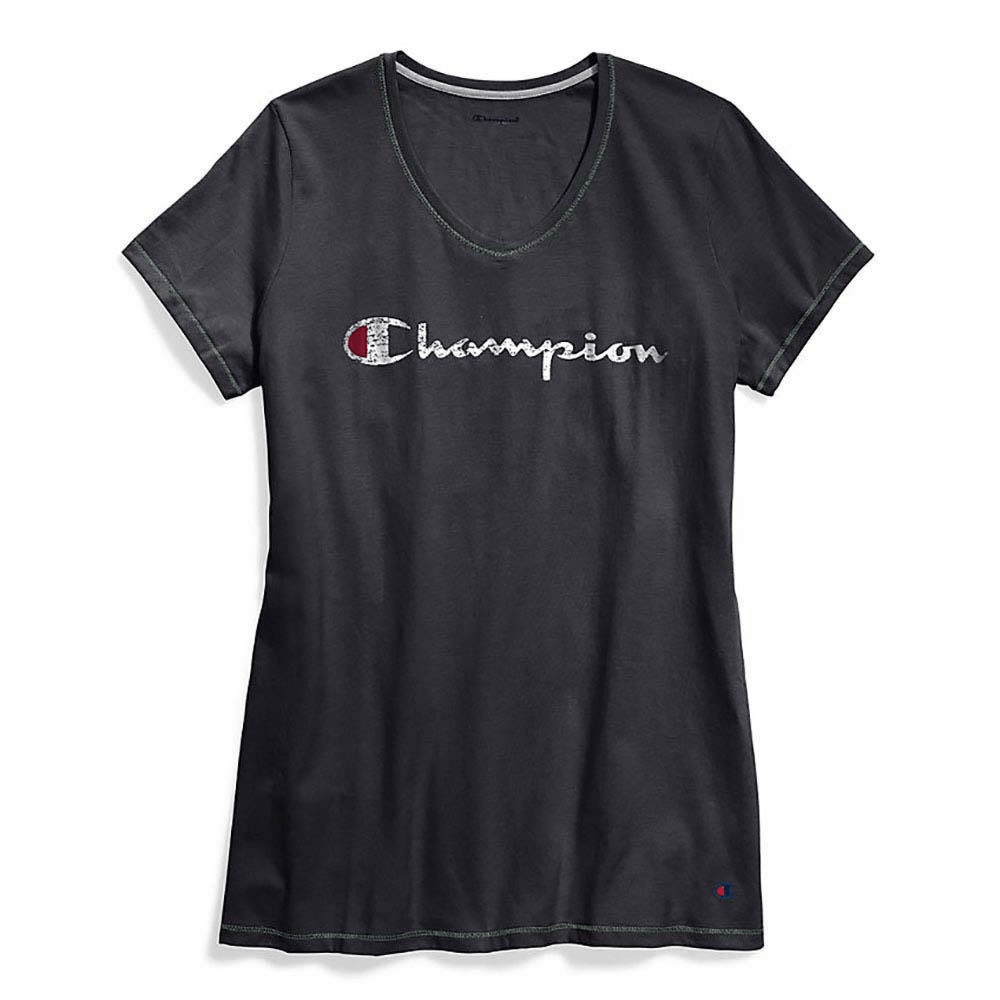 Champion Women's Plus Size Classic Graphic Jersey V-Neck T-Shirt in Black (QW124