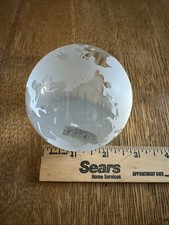 3in Round Earth Globe World Map Crystal Glass Clear Paperweight Frosted