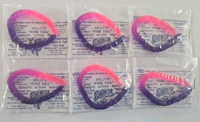 Kelly's  Bass Worms Fire Tail  Purple Firetail 6 PK Pre-Rigged Scented Anise USA