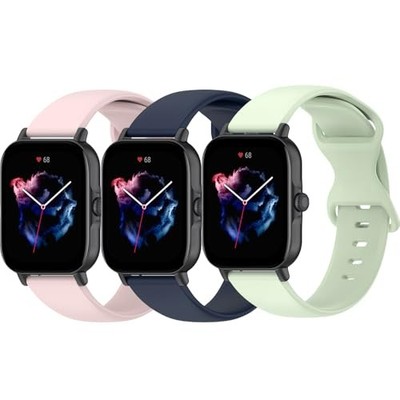 QIEMUTER 3 Pack Silicone Bands Compatible with Amazfit Green-Pink-Blue