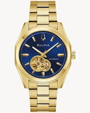 BRAND NEW BULOVA SURVEYOR GOLD/BLUE AUTOMATIC 39MM MENS WATCH 97A203