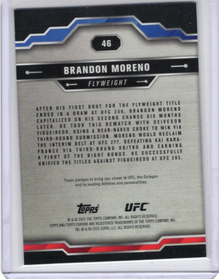 2025 Topps Chrome Sapphire UFC - Brandon Moreno #46 - Image 2 of 2