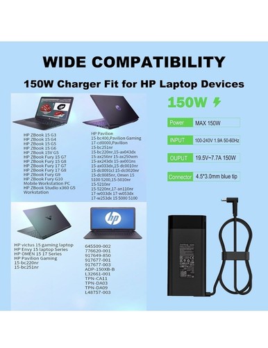 Chargeur ordinateur portable 150W 19.5V 7.7A NEUF pour HP ZBook Studio 15 16 17 15u 15v - Photo 7/7