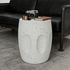 Concrete Effect Accent Side Table Terrazzo Waterproof Vintage Garden Decorative