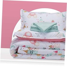 Kids Twin Bedding Comforter Set - Super Twin 5-Piece Set Princess Castle