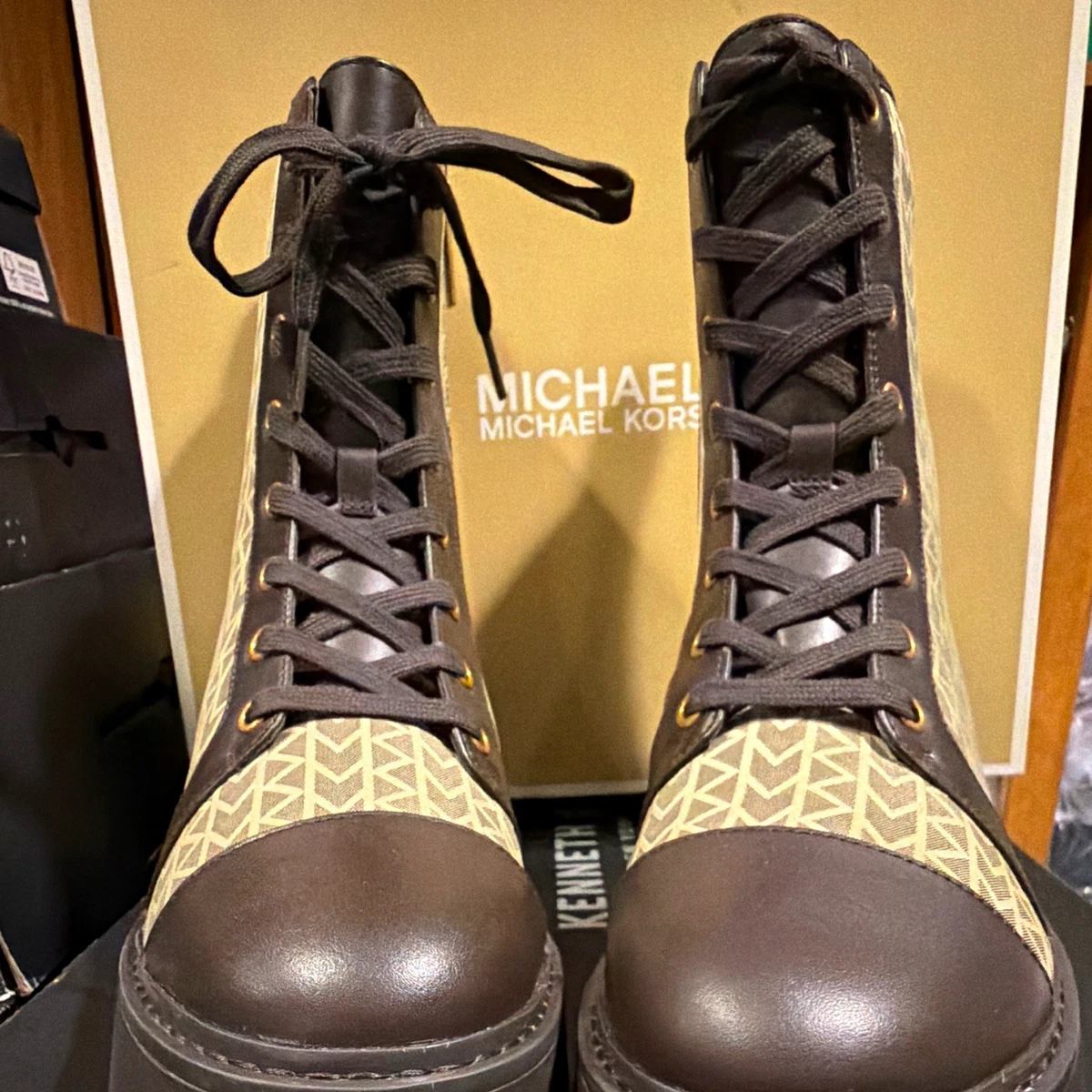 MICHAEL KORS MK Monogram Combat Boots 厚底 25+ Michael Kors Brown Combat Boots for Women for sale | Updated