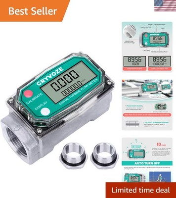 1 Inch Digital Turbine Fuel Flow Meter - Accurate 2.6-26 GPM Liquid Measurement