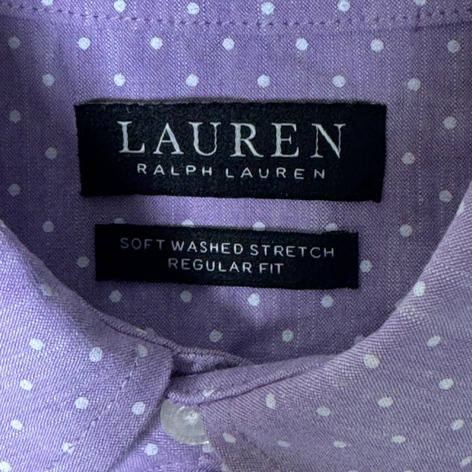 Mens Lauren Ralph Lauren Purple Polka Dot Button Down Casual Dress Shirt Large - Image 2 of 4