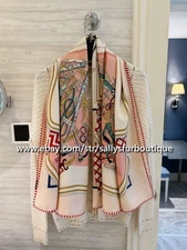 Sallys 70% Cashmere 30% Silk Wrap Scarf Geometric Print Double Face Shawl 53"