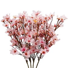 4Pcs Artificial Cherry Blossom Flower, Silk Peach Flowers Fake Plants Pink