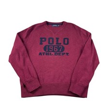 Polo Ralph Lauren Maroon Knit Cotton Spellout Crewneck Sweater Size Men  s Large