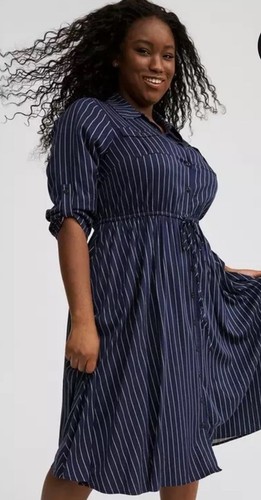 Torrid Mini Shirt Dress Women’s 2 (2X) Blue Challis Woven Fabric Pockets - 第 1/14 張圖片