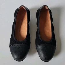 Vionic Tina Orthotic Insole Black Suede Round Cap Toe Ballet Flats 9 Comfort