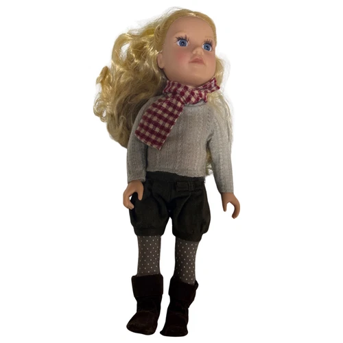 Our Generation 18" Blonde Doll Blue Eyes Gray Sweater Red Scarf Winter Outfit