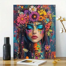 Floral Graffiti Framed Canvas Stretched Ready to Hang 50x40 Home decor Gift