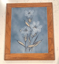 Vintage Hand Painted Tile Art Trivet Wood Fra...