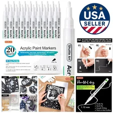 20 Pack White Fine Tip Acrylic Paint Pens, Water-Based Quick Dry Paint Marker...