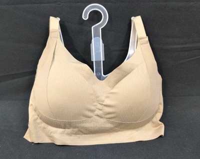 Wireless Ribbed Adjustable Anti Sagging Push Up Bra Womens 2XL Beige