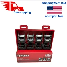 Husky 12 ft. x 1 in. Ratchet Tie-Down Straps with S-Hook (4-Pack)
