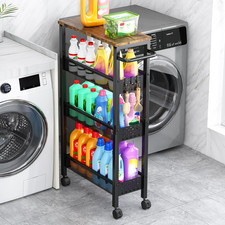4-Tier Slim Utility Rolling Laundry Cart with Wheels, Metal Narrow 7.1"