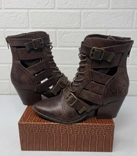 Coconuts 🔥Getty Snake Skin🤑Boots Brown Buckle Lace Up Grunge Fairy Cut Out 10