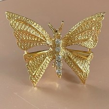 Vintage Gerrys Butterfly Brooch Gold Tone Rhinestone Insect Pin Costume Jewelry