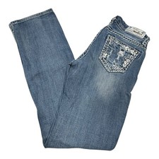 Grace In LA Boot Cut Blue Jeans Women's 27 Rhinestone Embroidered Denim Stretch