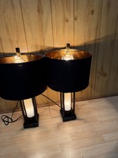 Modern Black Table Lamps Pair with USB Ports, Drum Shades, Matte Metal Finish