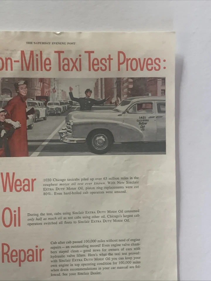 1954 Sinclair Motor Oil PRINT AD Taxi Test Yellow Cab Co Drivers Chicago VTG 50s - Image 3 of 4