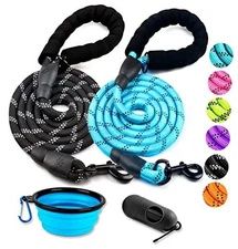  2 Pack Dog Leash 5 FT Heavy Duty - Comfortable Padded Handle - Reflective Dog 