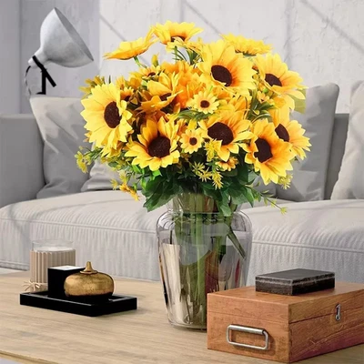 Kunstblumen unechte Sonnenblumen Seide+Kunststoff verstellbares Gesteck - Bild 1 von 4