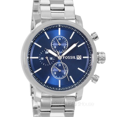 FOSSIL Rhett Mens Dual Time Multifunction Watch, Blue Dial, Stainless Steel Band