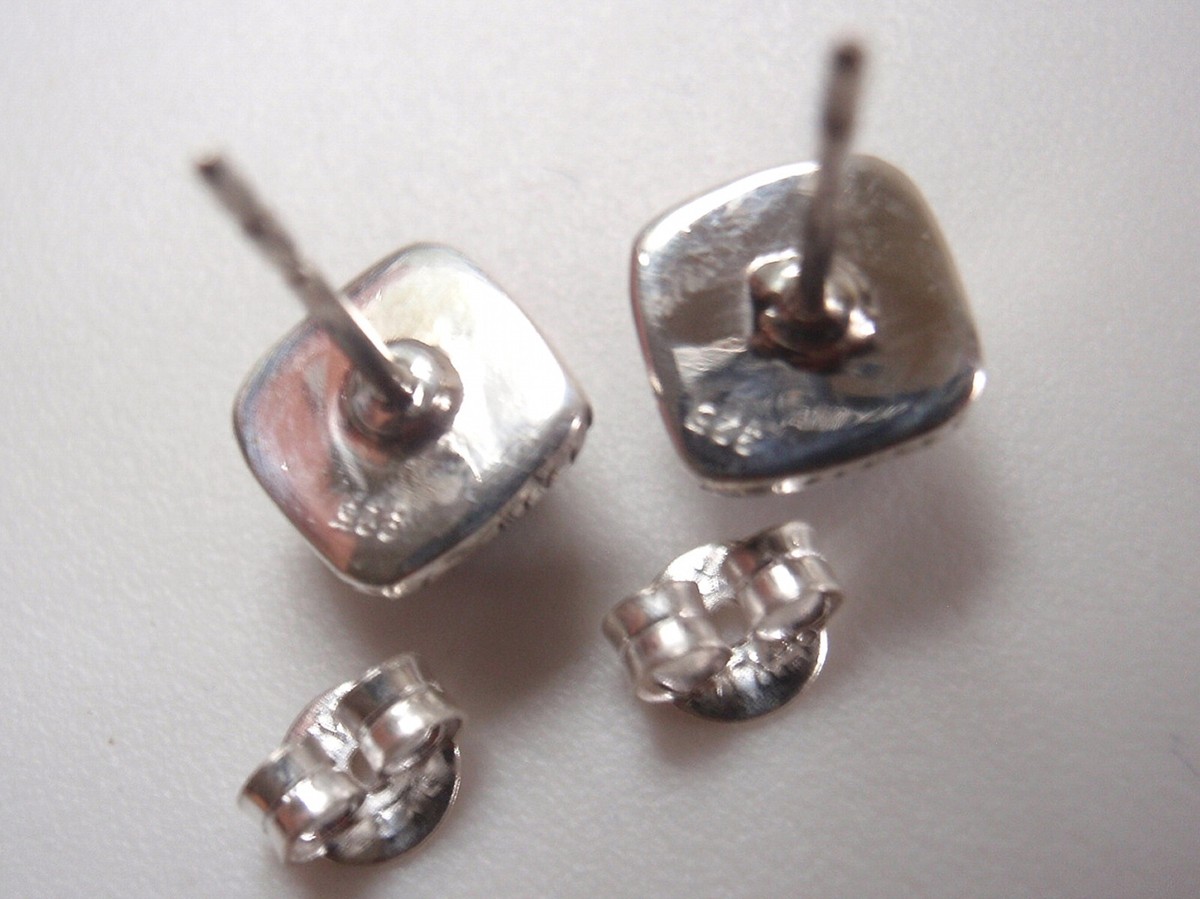 SILVER925 ONYX STUD EARRINGS /シルバー/ピアス Black Onyx 925 Sterling Silver Square Stud Earrings with